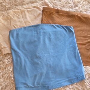 Set of Three Tube Tops in Blue, Beige, and Brown, various sizes